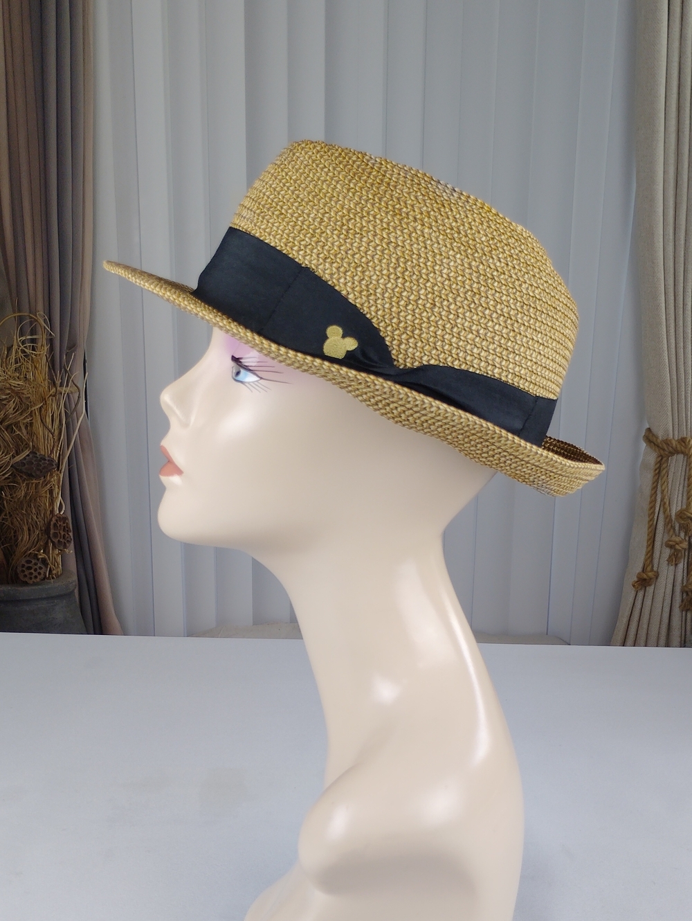 Disney Parks Straw Fedora Hat with Black Band .